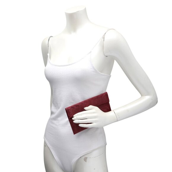 Vintage Plaid Nylon Wallet Red Burgundy Checks Zipper Velcro Closure - Picture 2 of 8